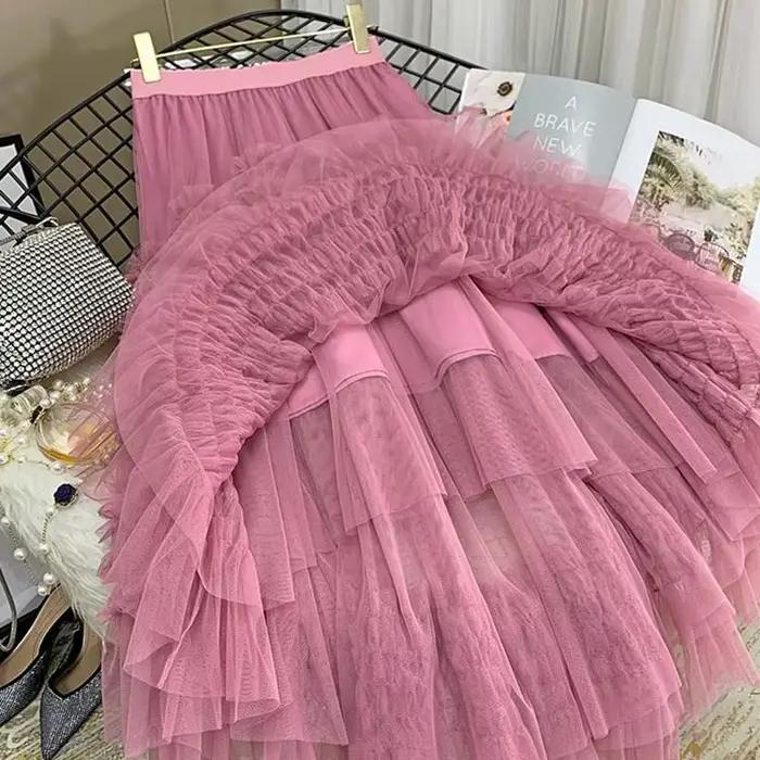 Jupe longue en maille polyester tutu plissé pour femme junior toutes saisons occassions spéciales casual chic elegance