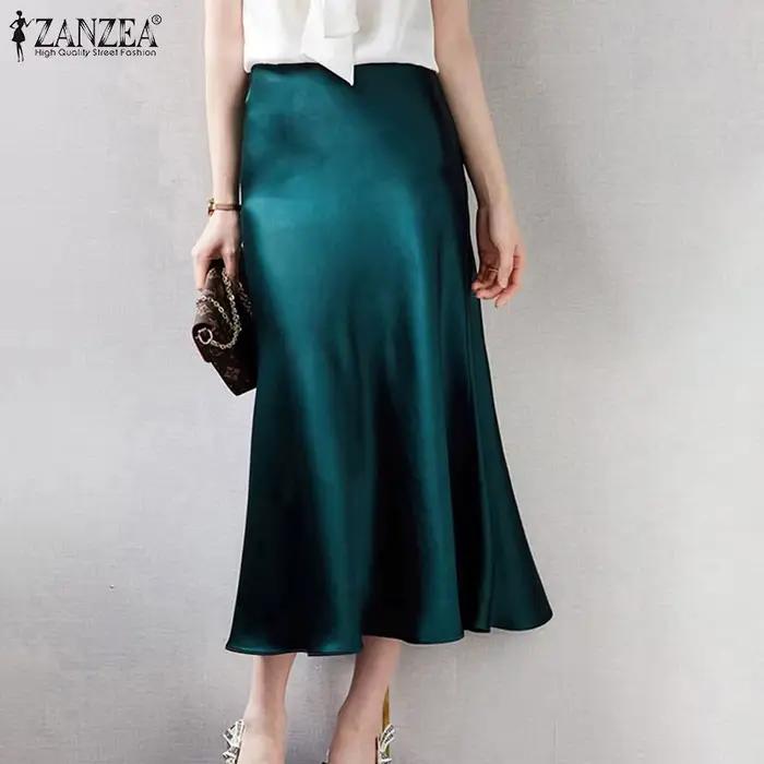ZANZEA Jupes mi-longues élégantes en satin pour femmes