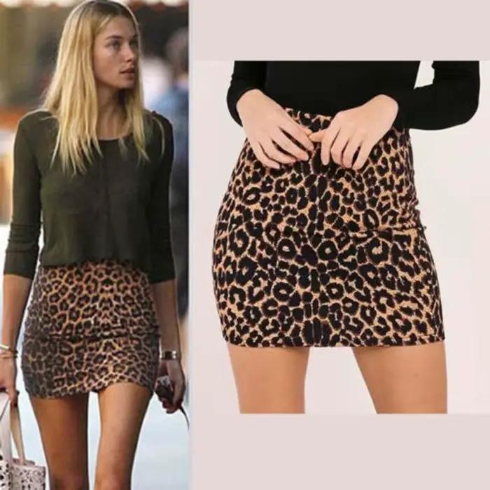 Mode femmes imprimé léopard taille haute Mini jupe Sexy crayon moulante Pack hanche