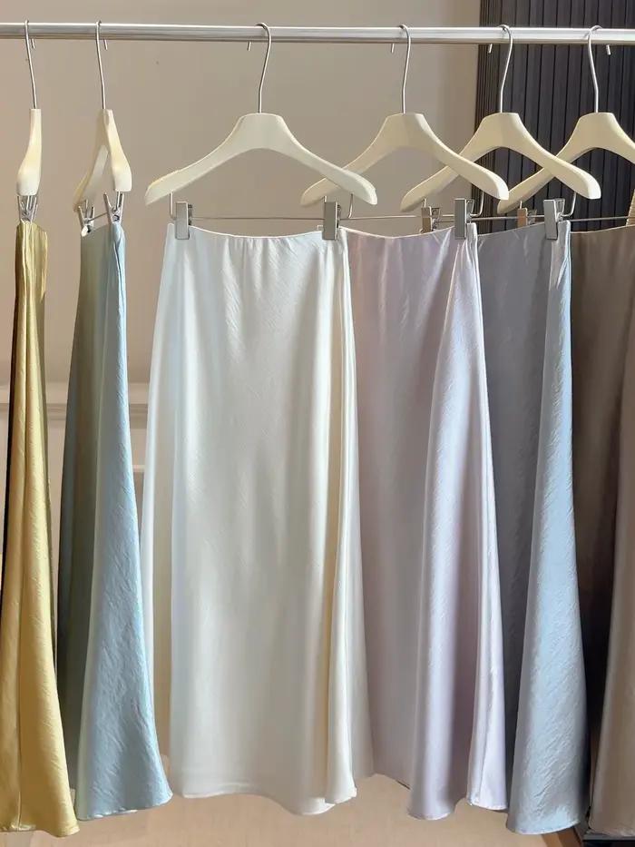 Jupe queue de poisson en satin fibre de polyester mi-mollet décontractée pour femmes occasions spéciales sorties nocturnes printemps automne