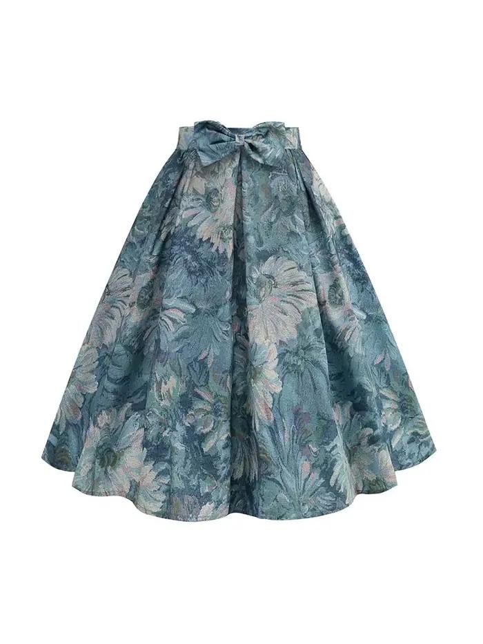 Jupe d'été imprimée florale femmes taille haute Swing années 50 Vintage rétro Rockabilly Midi jupes plissées Faldas