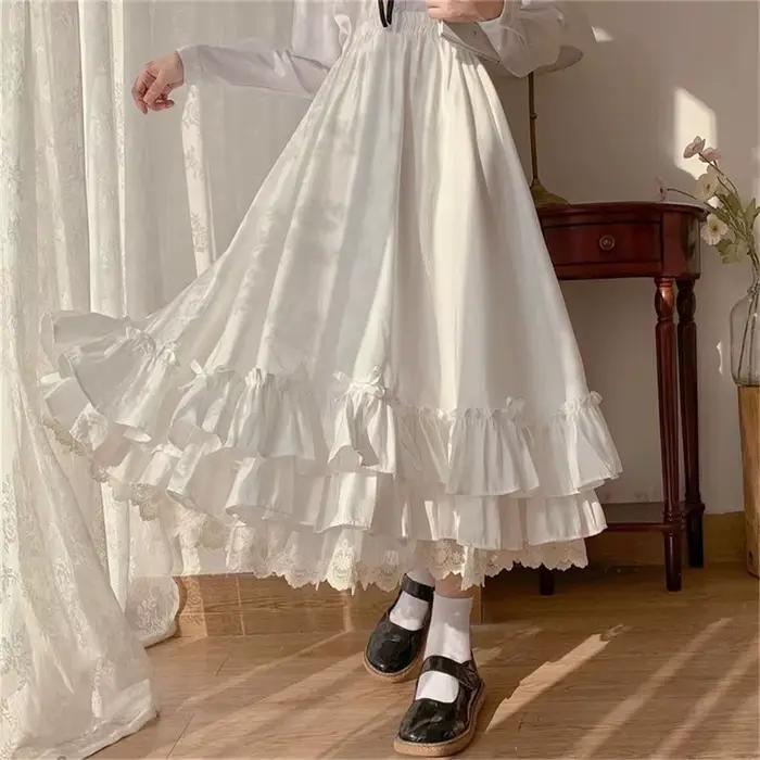 Jupe trapèze à volants en dentelle de style japonais pour femmes