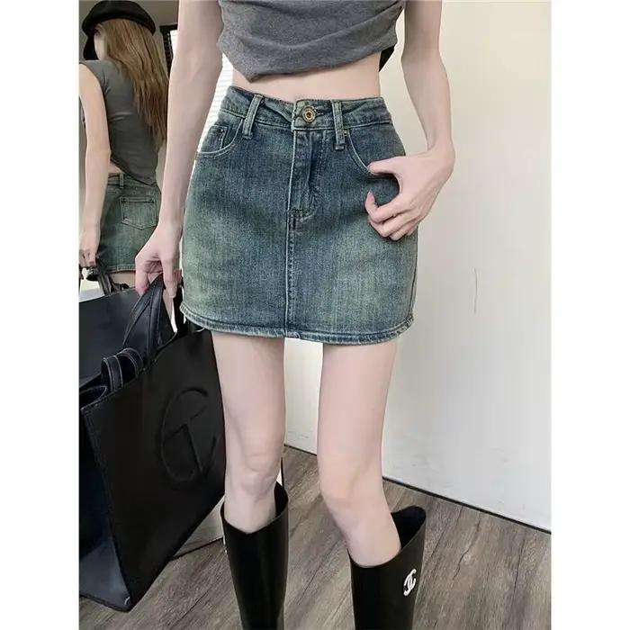 Jupe mini en jean taille haute pour femme