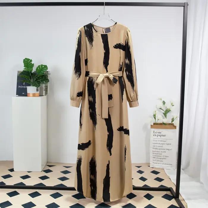 Robe longue musulmane du Moyen-Orient pour femmes, robe turque avec ceinture, robe pour femmes, vêtements modestes à la mode, fabrication chinoise