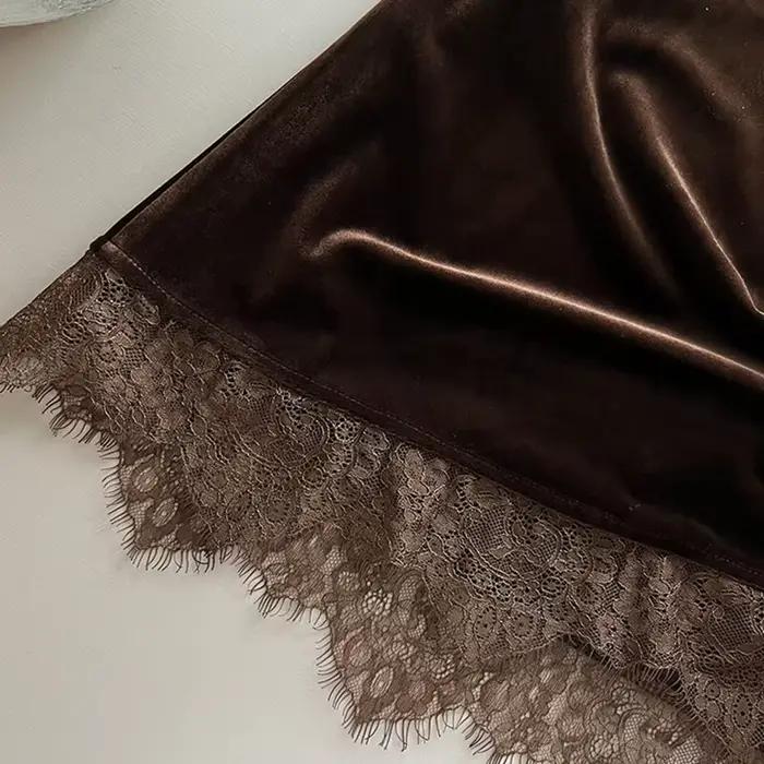 Jupe en velours polyvalente pour femmes, style Y2K, streetwear coréen, silhouette trompette, dentelle, saison automne-hiver, confort, occasions spéciales
