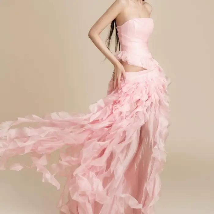 Jupe longue rose poudré pour femme