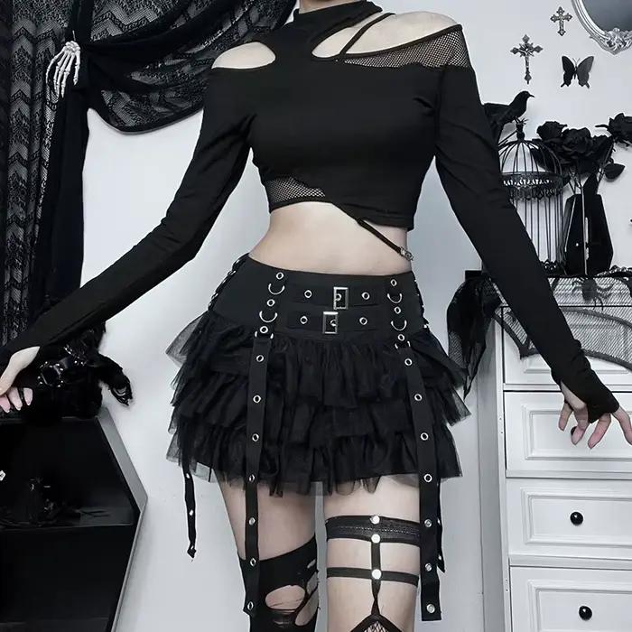 Jupe gothique taille haute pour femmes noires