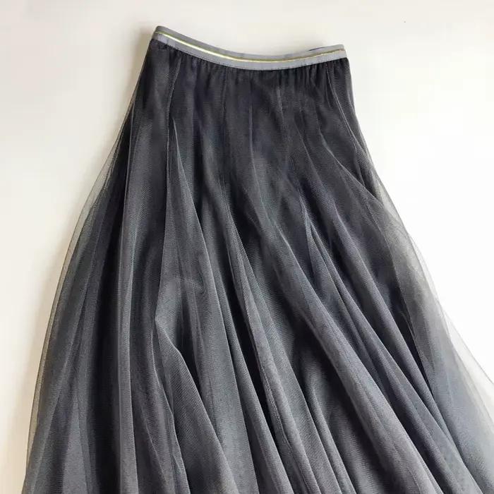 Été maille femmes jupe plissée solide taille haute une ligne Tulle jupes Chic longue Maxi Tutu