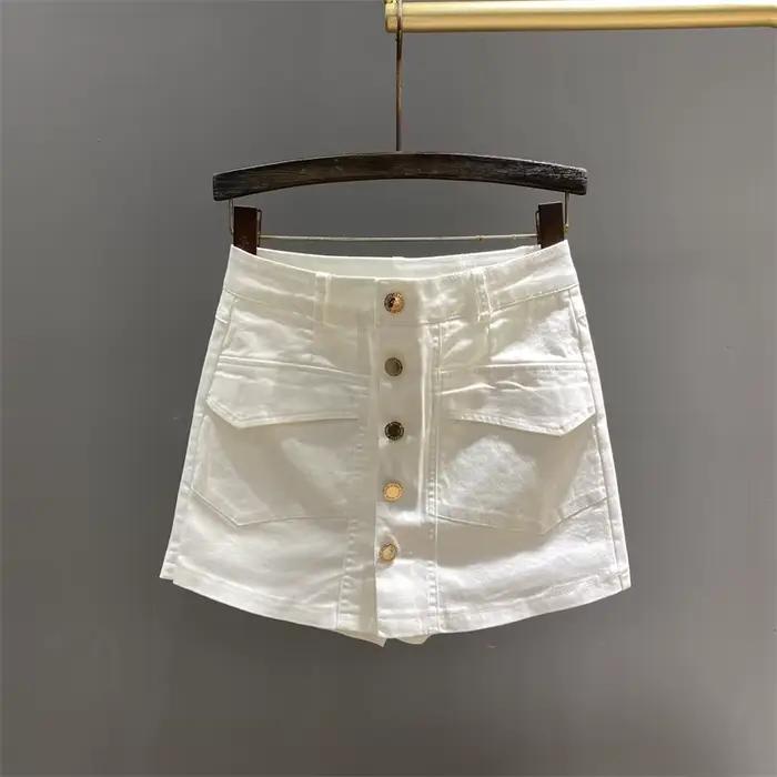 Jupe en jean vintage à simple boutonnage pour femme
