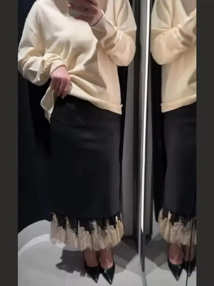 Jupe mi-longue noire pour femmes