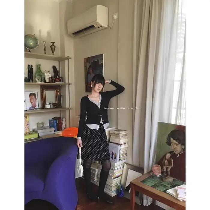 Faux jupe courte deux pièces en daim à pois pour femmes