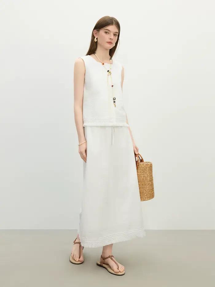 Jupe FSLE sans manches élégante haut tempérament pour femmes printemps été nouvelle collection vacances chic décontractée occassions spéciales