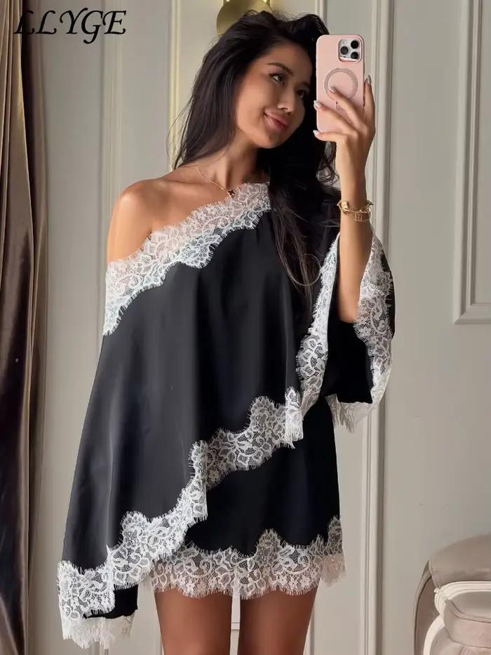 Robe longue plissée pour femme col rond sans manches dos nu chic polyester pour soirée été 2026 trapèze dentelle impression LLYGE
