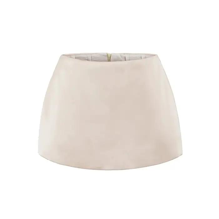 Jupe courte trapèze en satin français taille basse pour femme