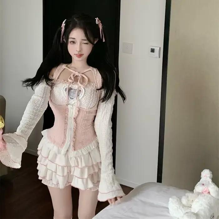 Kawaii blanc Ballet Mini jupes femmes été taille élastique volants Lolita jupe japonaise décontracté fête a-ligne