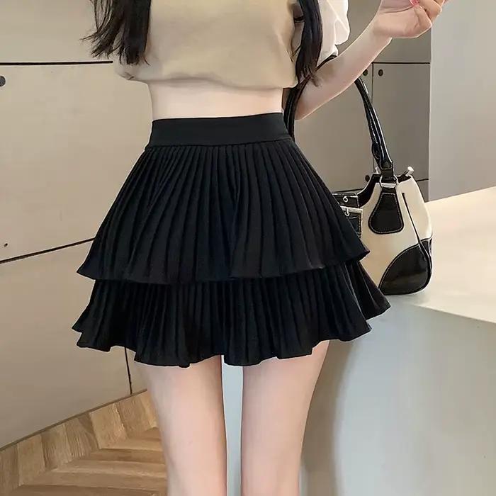 Jupe plissée double couche unie pour femme