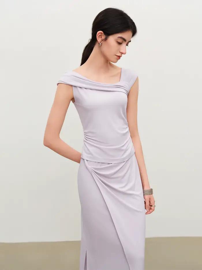 ZIQIAO Ensemble jupe et haut en maille à col roulé