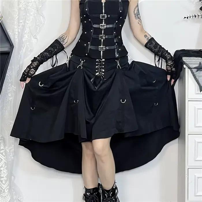 Jupe gothique féminine style Harajuku Emo Alternative Grunge taille haute ajustée polyester rivets pour femmes toutes saisons occassions spéciales