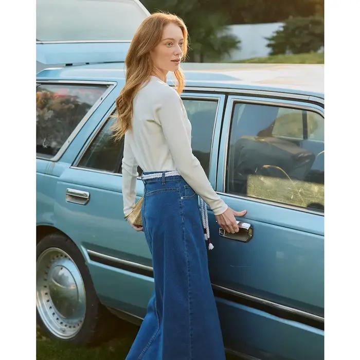 Jupe en denim de coton pour femme AP SS26, élégante