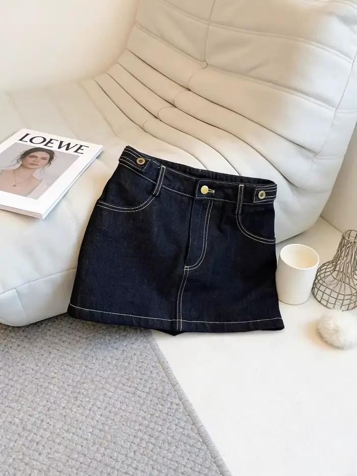 Jupe en jean rétro bleu foncé pour femme