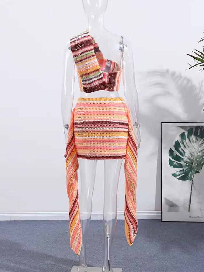 Ensemble haut et jupe en tricot pour femmes