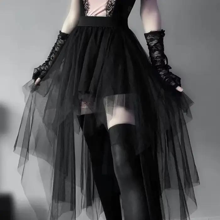 Jupes décontractées Punk Sexy Net fil taille haute jupe irrégulière pour les femmes été nouveau Style gothique européen et américain polyvalent