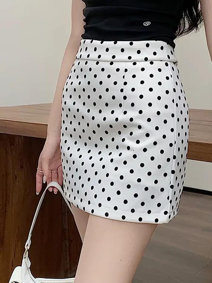 Mini-jupe midi taille haute à pois ronds pour femmes