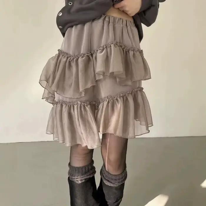 Jupe courte plissée irrégulière en Tencel et coton