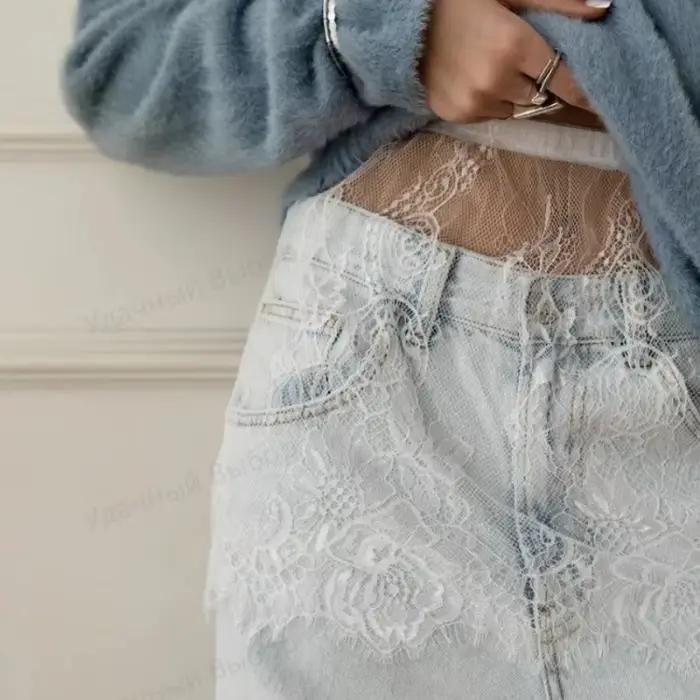 Mini-jupe sexy transparente en dentelle et maille pour femme