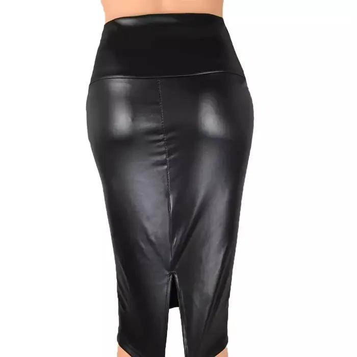 Jupe crayon en cuir PU pour femme