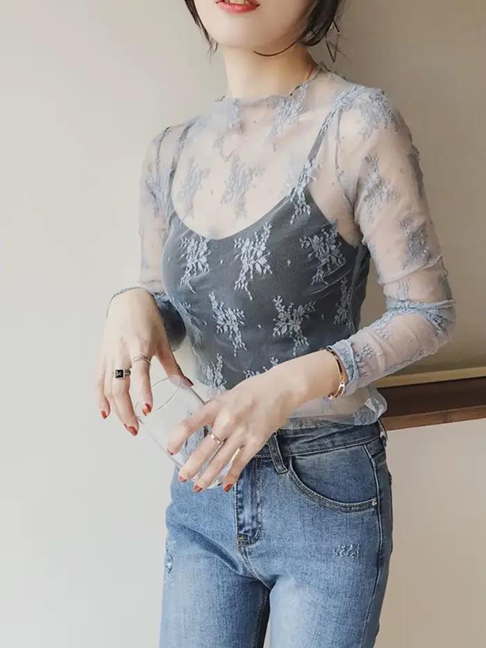 Chemise transparente sexy à base de dentelle