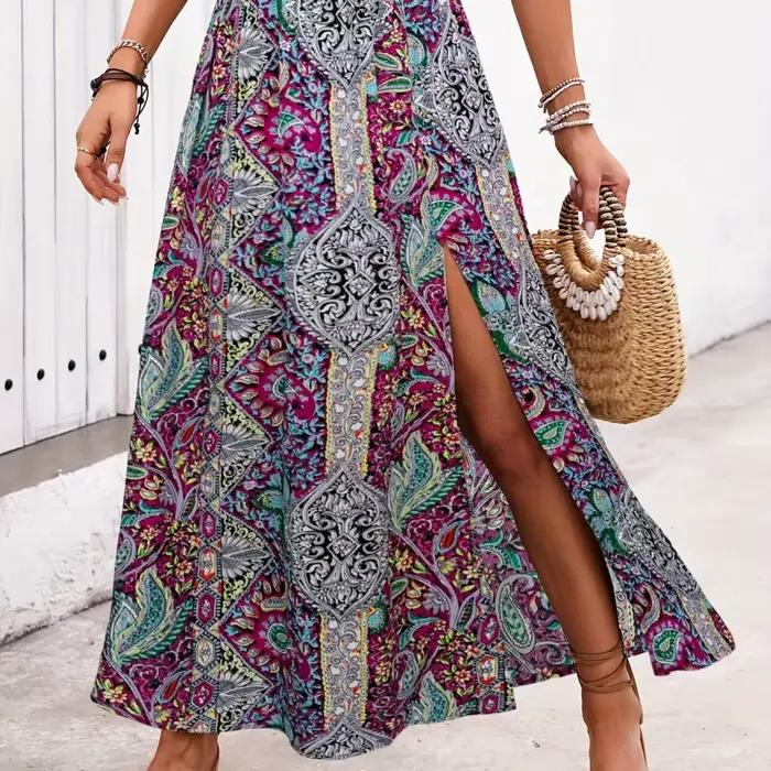 Jupe longue vintage bohème à imprimé ethnique pour femme