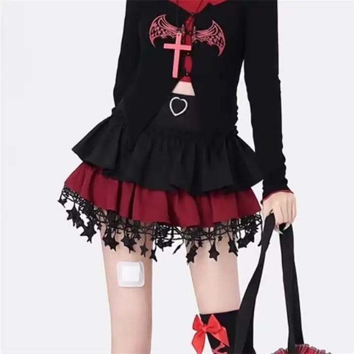 2025 2000s Punk noir rouge Kawaii à volants Mini jupes décontractées Patchwork taille haute gland robe de bal Kpop une ligne sous-culture jupe
