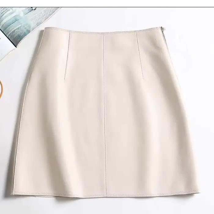 Mini jupe Sexy en cuir véritable pour femmes