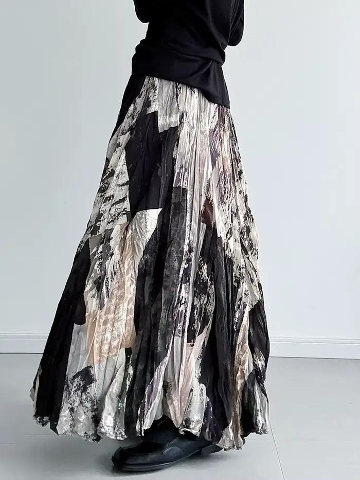 [EAM] taille haute élastique imprimé plissé élégant a-ligne demi-corps jupe femmes mode marée nouveau printemps automne 2026 1DJ5417