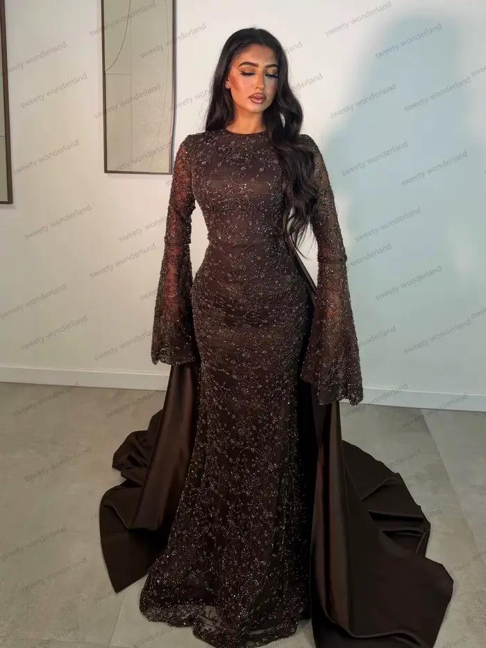 Robe de soirée longue Auburn à manches longues