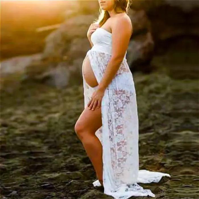 Femmes enceintes robe de maternité pour photographie séance photo été dentelle Maxi robe grossesse vêtements de maternité