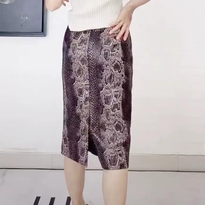 OL jupe en cuir véritable femme importé décalcomanie motif Python peau de mouton minimaliste Midi crayon Saias Faldas Mujer 2025 vêtements