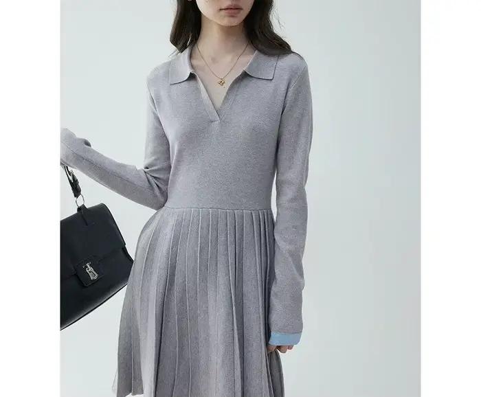 Robe tricotée plissée à col POLO pour femmes
