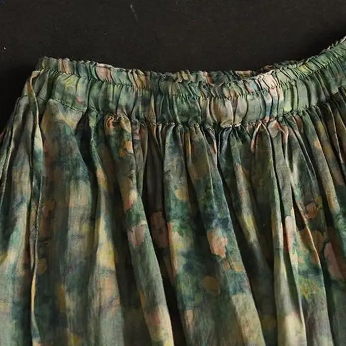 Jupe longue imprimée Vintage en polyester et coton, motif floral, taille élastique, style décontracté, fluide, littéraire, artistique, pour femmes, toutes saisons, occassions spéciales