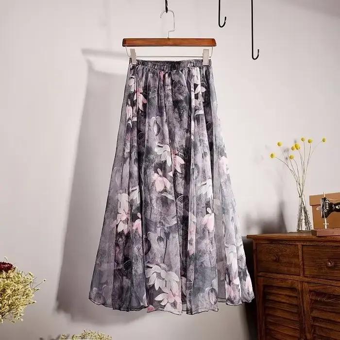 Jupe longue en mousseline de soie pour femmes
