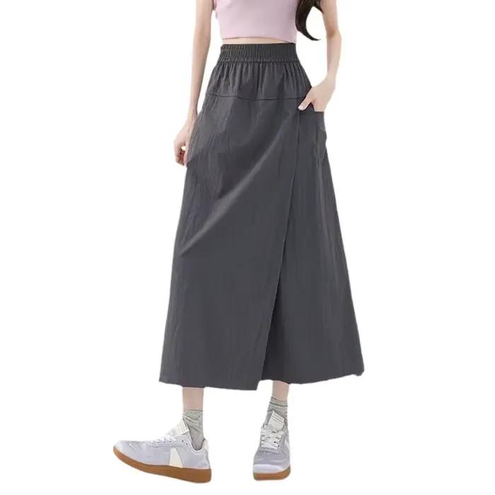 Jupe-culotte grise taille haute pour femme