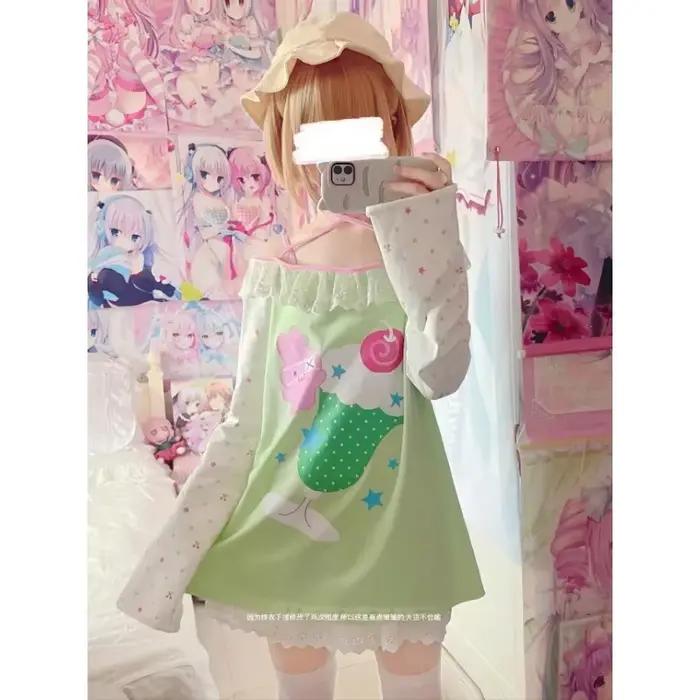 T-shirt manches longues pour femmes, surdimensionné, ample, décontracté, mignon, subadorable, Y2k, japonais, Kawaii, doux, Harajuku, printemps 2024