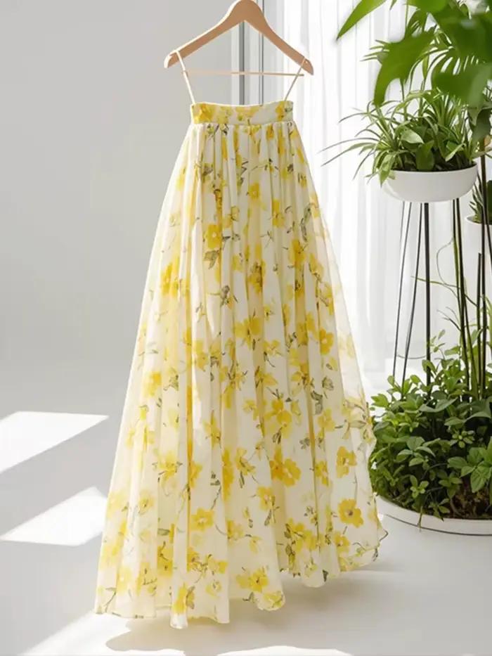Jupes longues à fleurs jaunes pour femmes
