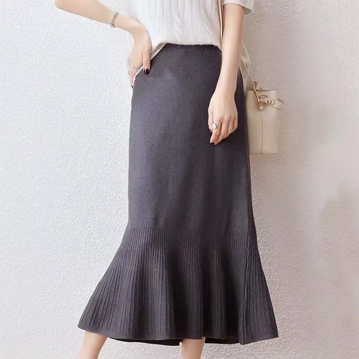 Jupe tricotée en laine pour femme