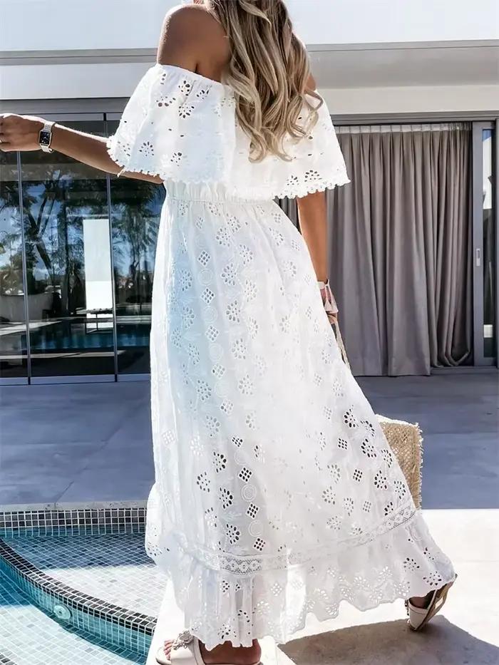 Robe longue en dentelle blanche style bohème pour femmes