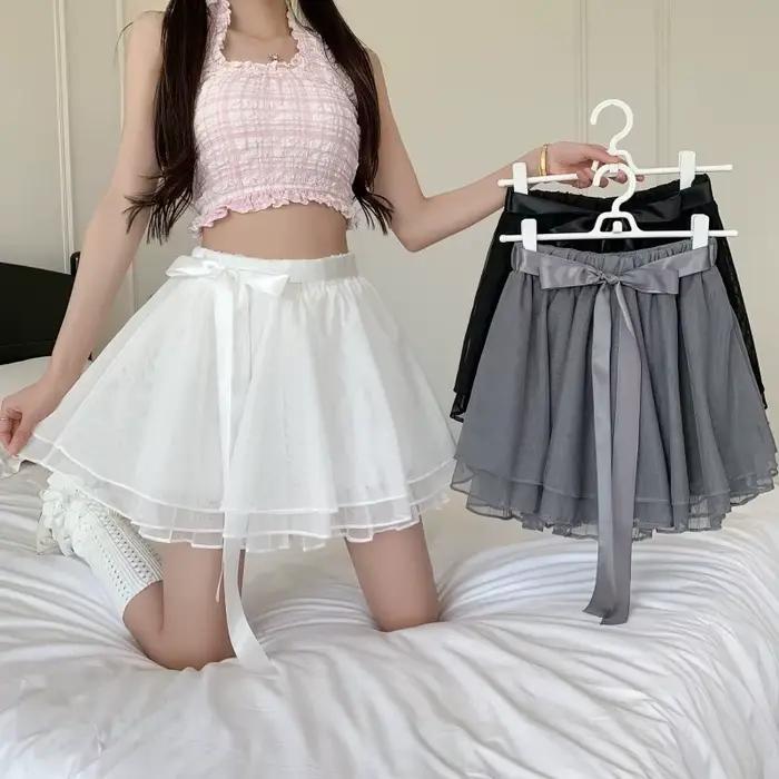 Jupe courte en tulle bouffante avec ruban simple pour fille