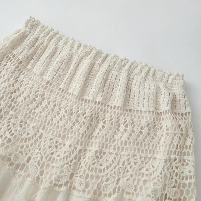 Yiiciovy été dentelle fleur jupes de plage femmes a-ligne Maxi jupe longue Crochet Boho