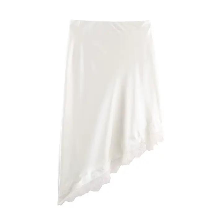 BSAY dentelle asymétrie Satin Texture jupe femmes mode automne hiver nouveau solide Chic femme taille haute jupes élégantes Mujer