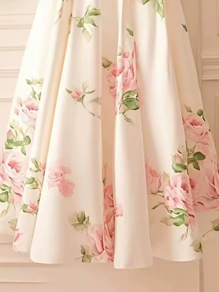2025 été jupe longue femmes coréen blanc en mousseline de soie fleur imprimé taille haute